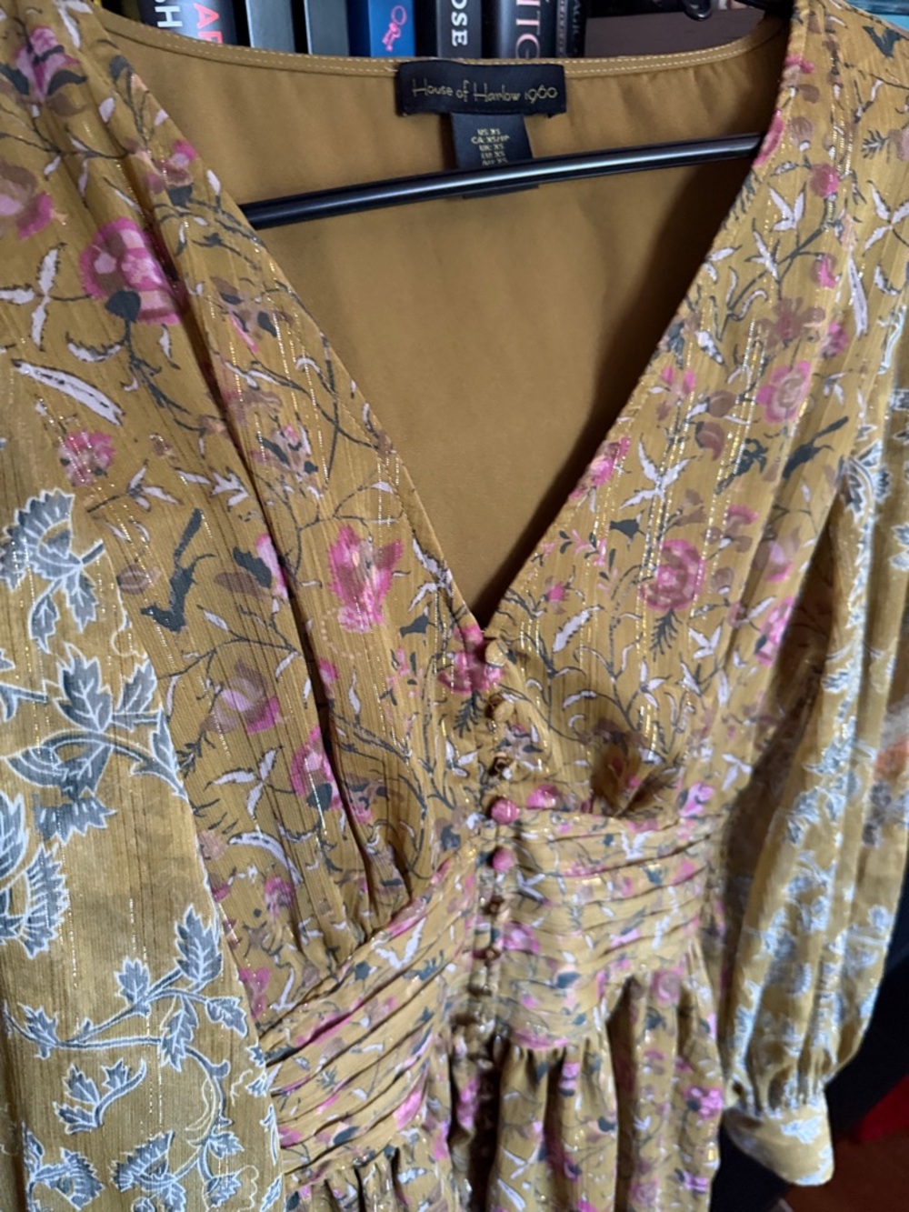 House of Harlow 1960 Mustard Floral V-Neck Mini Dress - Picture 3 of 5